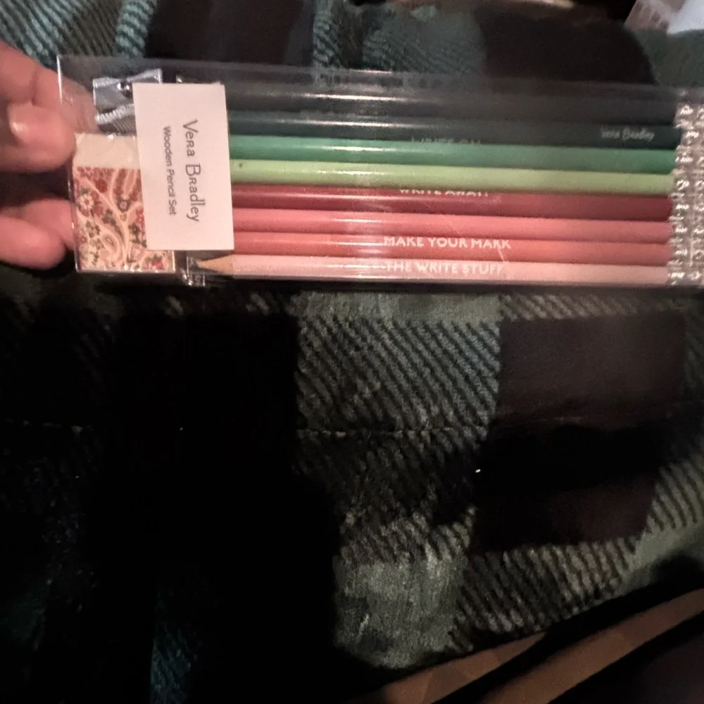 Vera Bradley Pencil Set - Green, Red, Pink